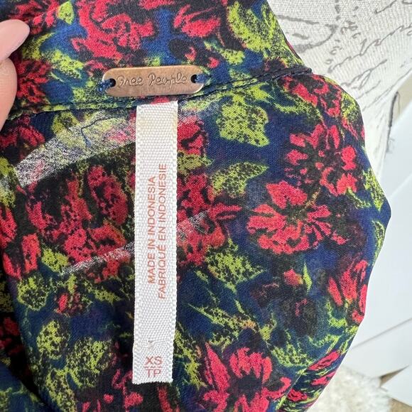 Free People Sheer Floral Collared Button Down Blouse - Picture 6 of 8